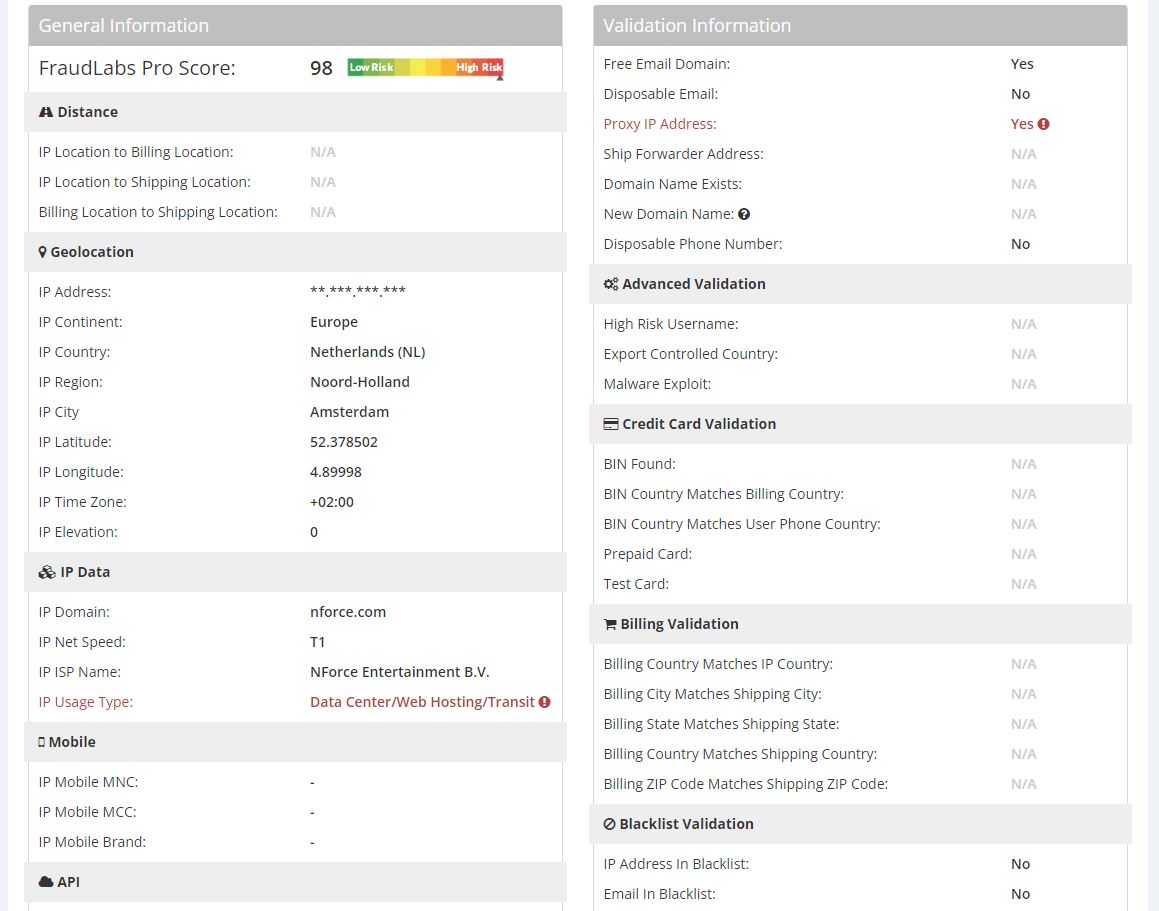 screenshot of FraudLabs Pro